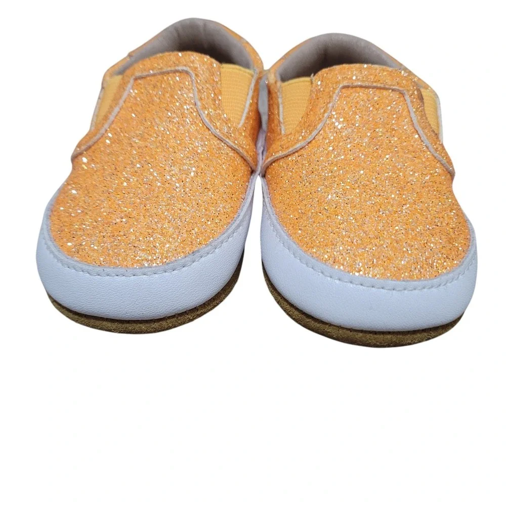 Leather Girl Baby Size 3C Orange Smooth Glitter Slides Flats Shoes‎ A Bear Co